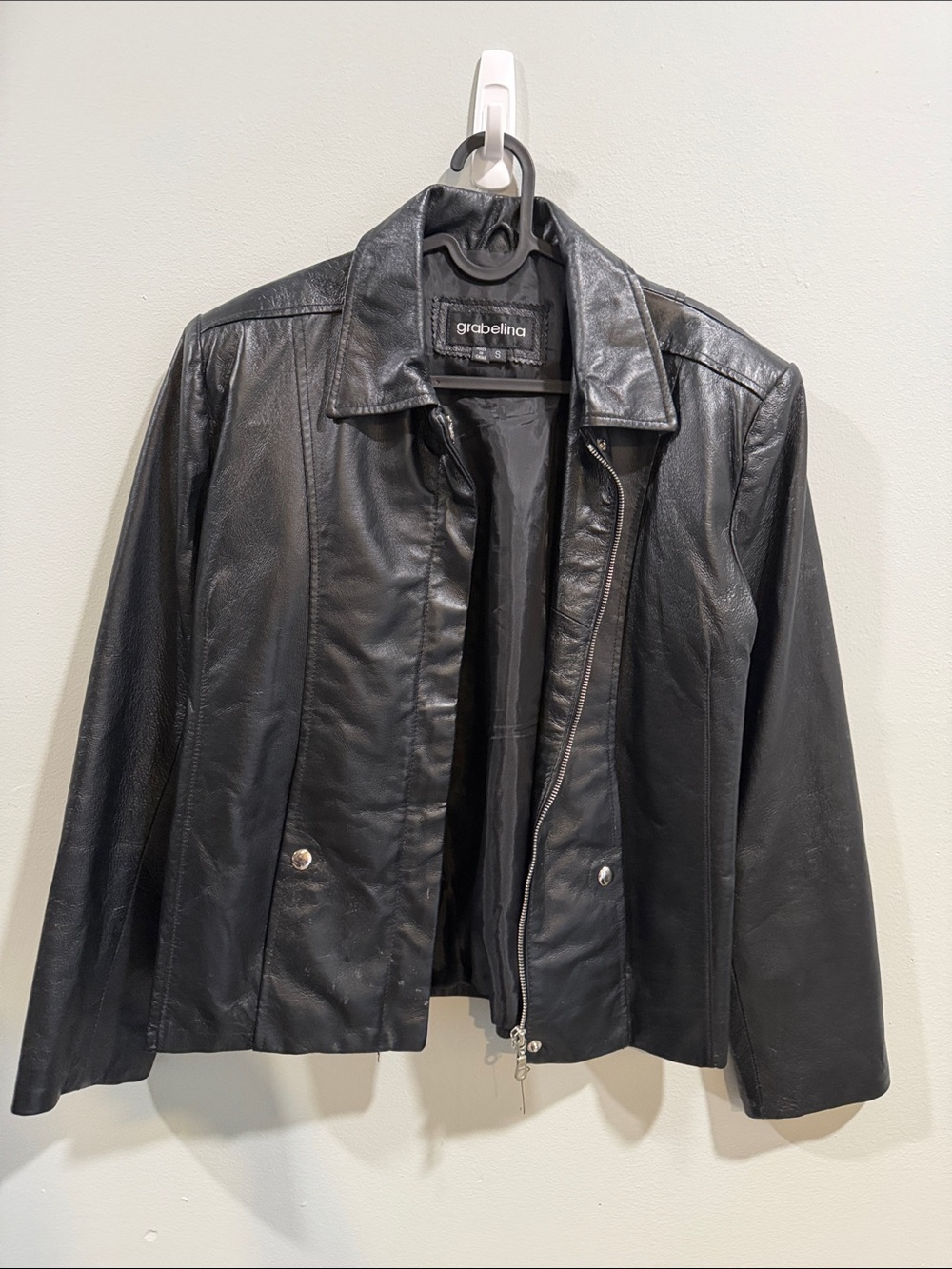 Grabelina Black Leather Zip-Front Jacket Vintage